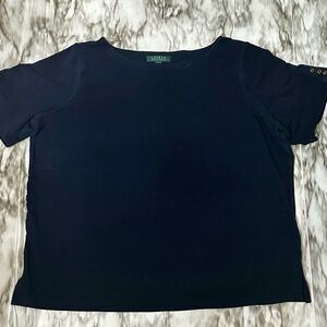 Ralph Lauren Navy Blue Boxy Short Sleeve T-Shirt Golden Accent Buttons Nautical